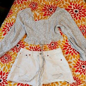 Polka Dot Long Sleeve Top And White Short